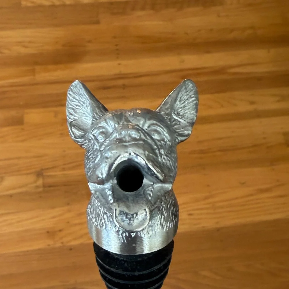 Silver Frenchie Dog Bottle Stopper/Aerator NIB - Picture 4 of 5